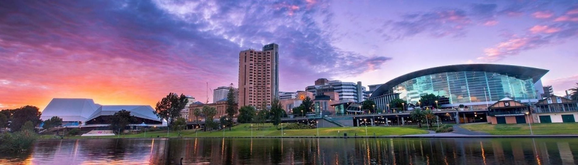 city landscape of adelaide with sun setting