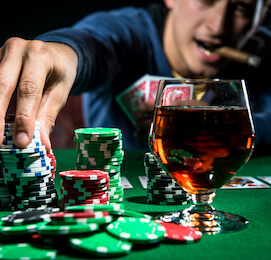 buck playing poker smoking cigar and drinking