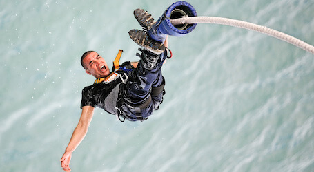 buck bungy jumping into water