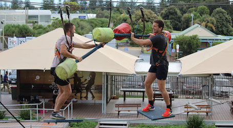 group of bucks battling on sky high obstacle challenge