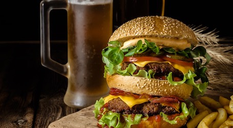 big juicy burger and beer