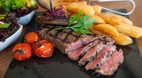 juicy steak and chips