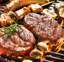 gourmet steak meal on the grill with mushrooms