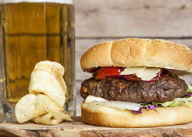 beef burger and chips