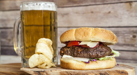 beer and juicy burger