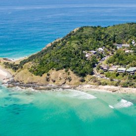 aerial view of byron bay city and beach