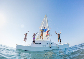 group of stags jumping of yacht