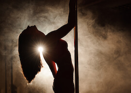 hollywood showgirls stripper doing show on a pole
