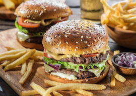 juicy burger and chips