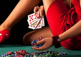 in room poker dealer with deck of cards