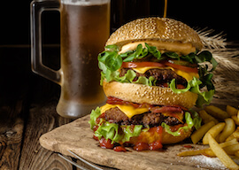 juicy burger and beer