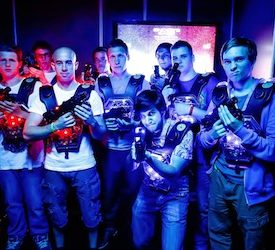 group of bucks playing laser skirmish