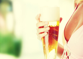 waitress holding beer