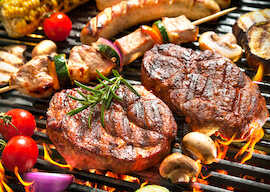 steak and vegies on the grill