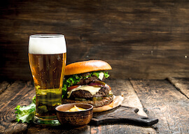 beer and juicy burger