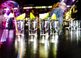 line of shots at bar