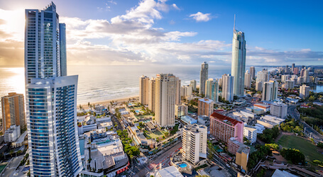 gold coast aerial view of surfers paradise city