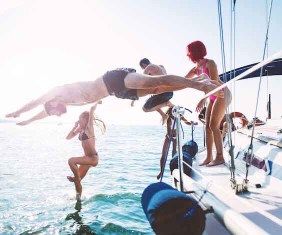 bucks jumping into water on bucks party cruise melbourne boat party