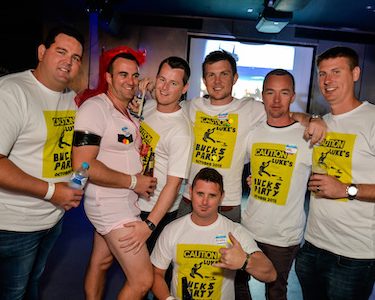 matching t-shirt bucks on pub crawl with buck dressed in drag