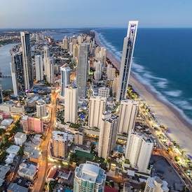aerial view of gold coast city and stunning white beaches
