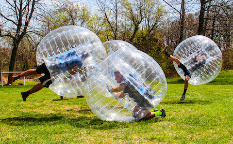 bucks group playing bubble soccer