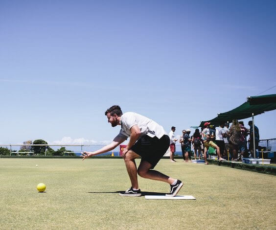 bucks playing barefoot bowls in Taupo